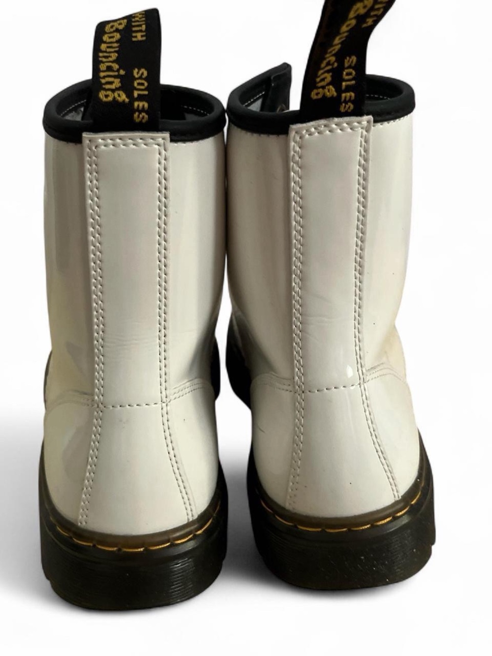 White Patent Lace-Up Boots with Black Trim - Picture 4 of 6